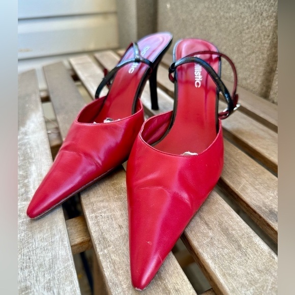 Y2K Ballistic red leather pointed toe pumps size 8.5 - Picture 1 of 10